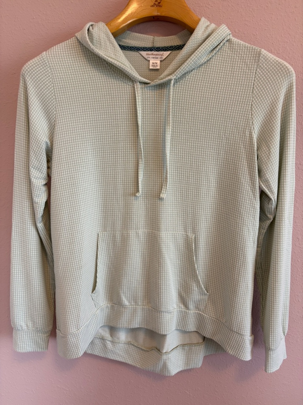 Weatherproof Vintage sage green and white checked Hoodie Sweater Size M